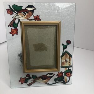 Hand painted Joan Baker Designs glass bird birdhouse picture frame‎